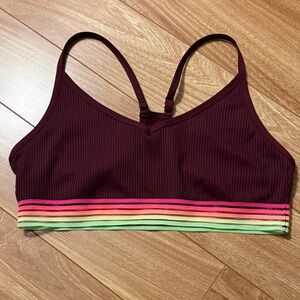 PINK Sport Striped Burgundy Sports Bra XL